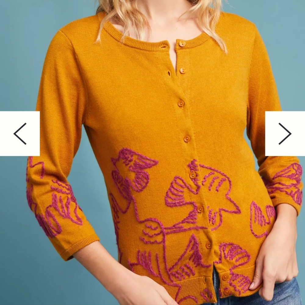 Anthro Embroidered Dove Cardigan